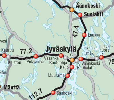 Kartta Jyväskylän ympäristön rautateistä